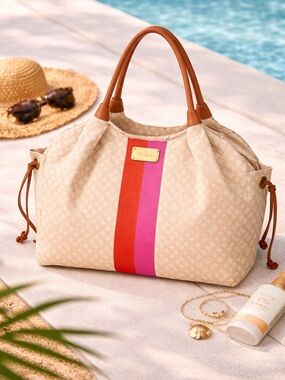 Kate Spade Beige Pink Stripe Shoulder Bag travel tote